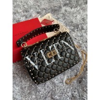 Valentino Garavani VLTN Print Medium Lambskin Rockstud Spike Shoulder Bag Black