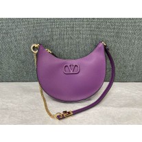 Valentino Mini Vlogo Signature Grainy Calfskin Hobo Bag Purple