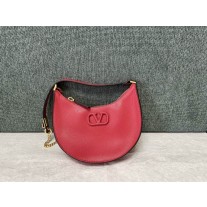 Valentino Mini Vlogo Signature Grainy Calfskin Hobo Bag Red
