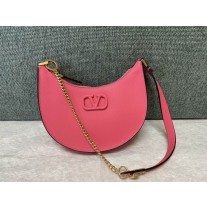 Valentino Mini Vlogo Signature Grainy Calfskin Hobo Bag Rose