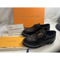 Louis Vuitton Black Leather and Monogram Canvas Academy Loafers