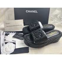 CHANEL Lambskin Quilted CC Mules Wedge Sandals