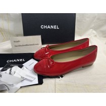 Chanel Patent Calfskin CC Cap Toe Ballerina Flats Red