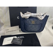Chanel Denim Quilted CC Hobo Blue Hobos