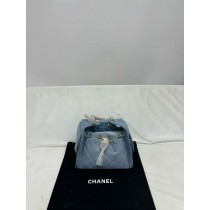 Chanel 25cm denim bag in light blue with a gold chain