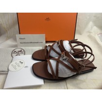Hermes Gold Calfskin Leather Palladium Plated June Sandals
