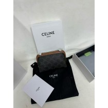 Celine Triomphe Canvas Lambskin Clutch On Chain Tan