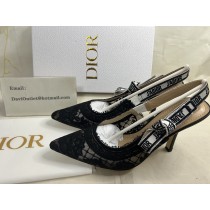 Dior Black Lace and Leather Jadior Slingback Pumps