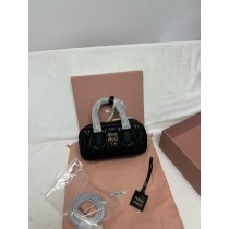 Miu Miu 5BB123 Matelassé Nappa Leather Top-handle Bag Black