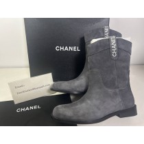 Chanel Gray Suede Leather CC 2025 Logo Boots 