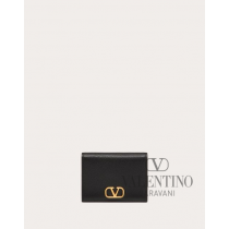 replicas valentino canada Compact Vlogo Signature Grainy Calfskin Wallet for Woman in Black