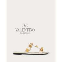 Discount valentino canada locations Flat Roman Stud Calfskin Slide Sandal for Woman in Light Ivory