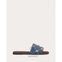 Knock off valentino canada store Flat Roman Stud Denim Slide Sandal for Woman in Denim