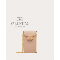 Top quality cheap valentino canada online Locò Calfskin Phone Case With Chain for Woman in Rose Cannelle