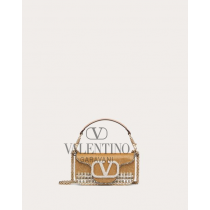 Shop replica valentino canada yorkdale Locò Embroidered Small Shoulder Bag for Woman in Gold Crystal/antique Brass