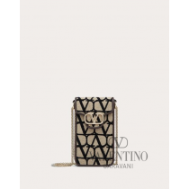 Replica valentino yorkdale toronto Locò Toile Iconographe Phone Case With Chain for Woman in Beige/black