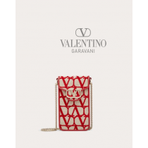 Knock off valentino canada store Locò Toile Iconographe Phone Case With Chain for Woman in Beige/red