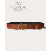 fakes valentino Ottawa Mini Vlogo Signature Calfskin Belt 35mm / 1.3 In. for Man in Saddle Brown