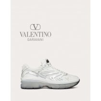 Shop replica valentino canada yorkdale Ms-2960 Low-top Sneaker In Fabric And Calfskin for Man in White/silver/pastel Gray