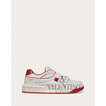 imitation valentino canada stores One Stud Low-top Calfskin Sneaker for Woman in White/Red