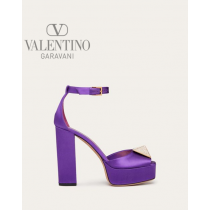 Buy replica Valentino toronto One Stud Open-toe Satin Platform Pump With Stud And Crystals 120mm for Woman in Electric Violet/crystal