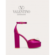 AAA quality fake valentino canada sale One Stud Open-toe Satin Platform Pump With Stud And Crystals 120mm for Woman in Rose Violet/crystal