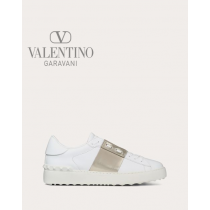 Cheap valentino canada stores Open Sneaker With Metallic Stripe for Woman in White/platinium
