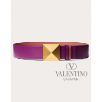 copy valentino canada yorkdale Reversible One Stud Belt In Glossy Calfskin 40 Mm for Woman in Prune/gingerbread