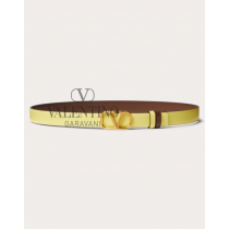 high quality fake valentino canada sale Reversible Vlogo Signature Belt In Glossy Calfskin 20 Mm for Woman in Pale Yellow/teak Brown
