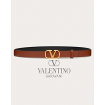 replicas valentino canada Reversible Vlogo Signature Belt In Glossy Calfskin 20 Mm for Woman in Saddle Brown/black