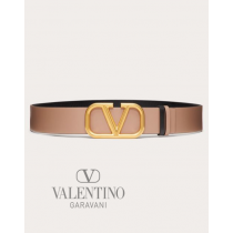 Shop replica valentino canada yorkdale Reversible Vlogo Signature Belt In Glossy Calfskin 40 Mm for Woman in Brown