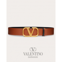 Discount valentino canada locations Reversible Vlogo Signature Belt In Glossy Calfskin 40 Mm for Woman in Saddle Brown/black