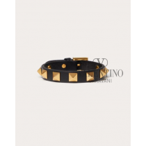 Top quality cheap valentino canada online Rockstud Bracelet In Leather And Metal for Man in Black