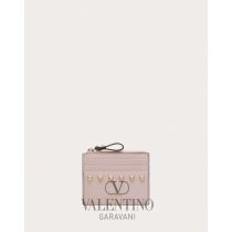 Shop fake valentino yorkdale toronto Rockstud Calfskin Cardholder With Zipper for Woman in Rose Quartz