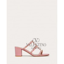 Fake Valentino toronto Rockstud Calfskin Leather Slide Sandal 60 Mm for Woman in Candy Rose