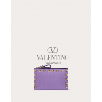 reps valentino canada locations Rockstud Grainy Calfskin Cardholder With Zipper for Woman in Wisteria