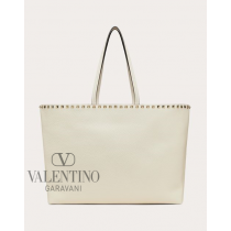 Fake Valentino toronto Rockstud Grainy Calfskin Tote Bag for Woman in Light Ivory