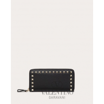 imitation valentino canada stores Rockstud Grainy Calfskin Zippered Wallet for Woman in Black