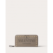 Buy knockoff valentino canada online Rockstud Grainy Calfskin Zippered Wallet for Woman in Dove Gray