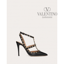 Replica valentino yorkdale toronto Rockstud Grainy Leather Ankle Strap Pump 100 Mm for Woman in Black