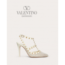 imitation valentino canada stores Rockstud Mesh Pump With Crystals And Straps 100mm for Woman in Ivory/crystal