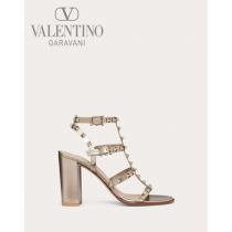 Top quality cheap valentino canada online Rockstud Metallic Calfskin Leather Ankle Strap Sandal 90 Mm for Woman in Skin