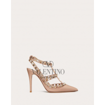 Shop replica valentino canada yorkdale Rockstud Pumps In Patent Leather And Polymeric Material With Straps 100mm for Woman in Rose Cannelle