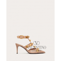Fake Valentino toronto Roman Stud Calfskin Pump 80 Mm for Woman in Rose Cannelle