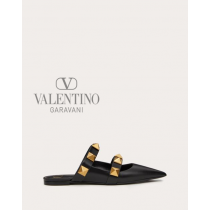 Real quality fake valentino canada Roman Stud Flat Mule In Calfskin for Woman in Black