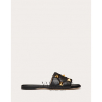 Shop replica valentino canada yorkdale Roman Stud Flat Slide Sandal In Quilted Nappa for Woman in Black