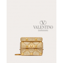 AAA quality fake valentino canada sale Roman Stud Medium Bag With Chain And Rhinestones for Woman in Antique Brass