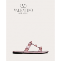 Knockoff valentino Ottawa Roman Stud Metallic Nappa Slide Sandal With Matching Studs for Woman in Light Pink