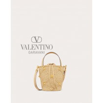 replicas valentino canada Roman Stud Raffia Bucket Bag for Woman in Natural