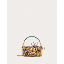 Replica valentino yorkdale toronto Small Locò Shoulder Bag With 3d Embroidery for Woman in Gold/multicolor